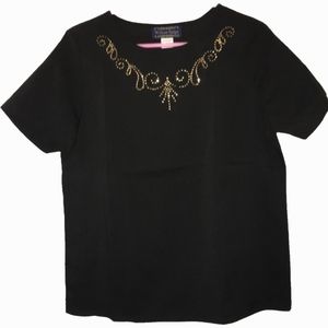 WILLOW RIDGE Vintage Black Short Sleeve Top Gold Rivets Design Womens Size Small